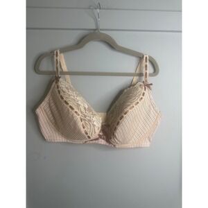 Q-T 5147 Full Coverage Bra 44D Pink Lace Trim Bows Padded Underwire